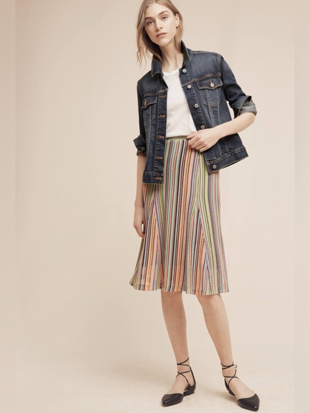 Maeve Multicolor Striped Crochet Midi Skirt Small